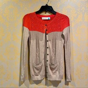 Anthropologie tan and orange cardigan